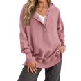 thumbnail image 2 of Women'S Oversized Long Sleeve Hoodie Button-Down V-Neck Sweatshirt Side Slit Casual Pullover Top Peach XXL, 2 of 9