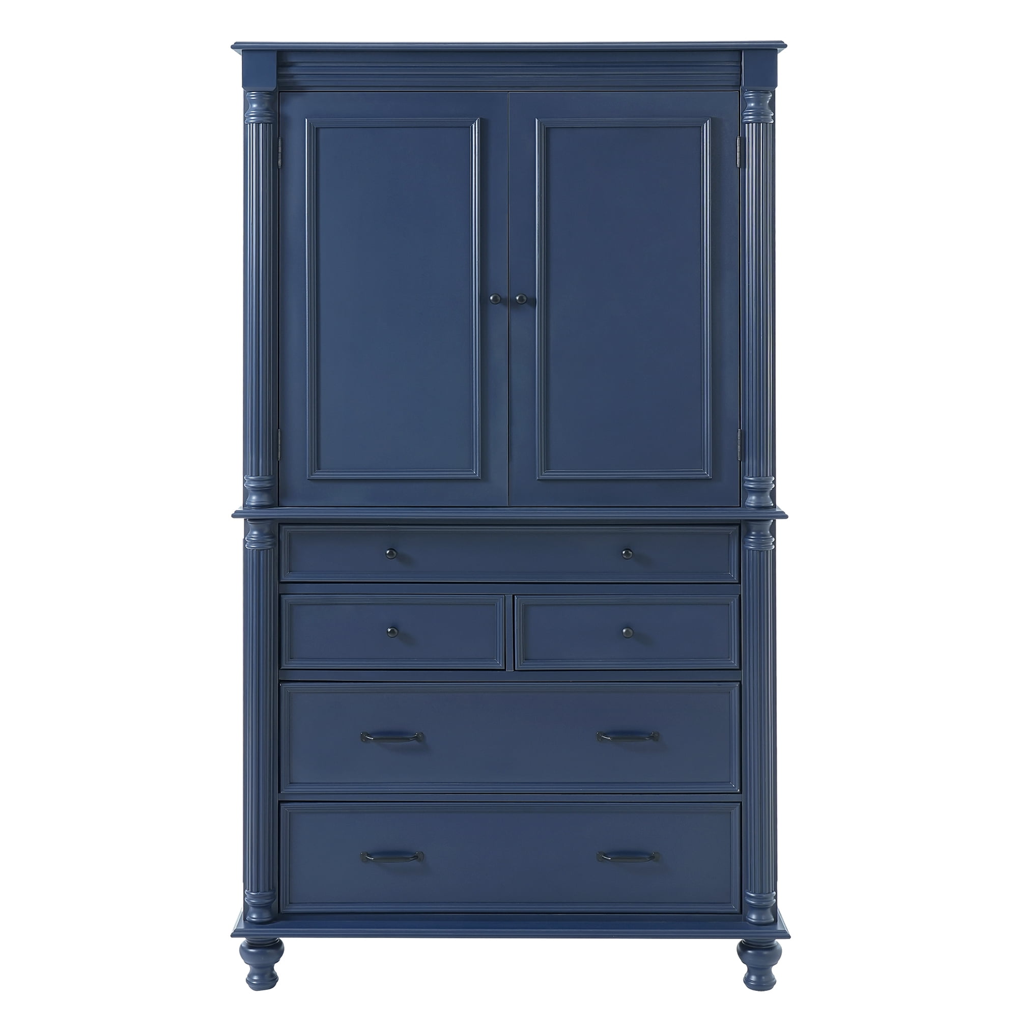 Euroco Freestanding Large Kitchen Pantry , 43.3x20x77.3inch Tall Storage Cabinet Cupboard with 6 Door Shelves, 2 Adjustable Shelves and 5 Drawers,Blue