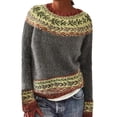 thumbnail image 2 of Fair Isle Argyle Knit Pullover Sweaters for Women Oversized Crewneck Long Sleeve Boho Graphic Sweater Tops Yellow 2XL, 2 of 5