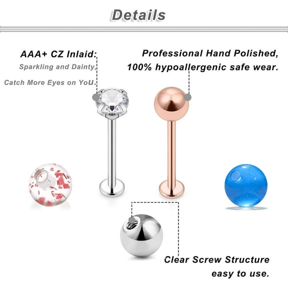 GHRTGR-16G Cheek Dimple Piercing Jewelry Flat Back Tongue Rings and Replacement Balls Extra Long Lip Labret Rings Studs Piercing Jewelry Retainer for Men Women 14mm 16mm 19mm Bar Length