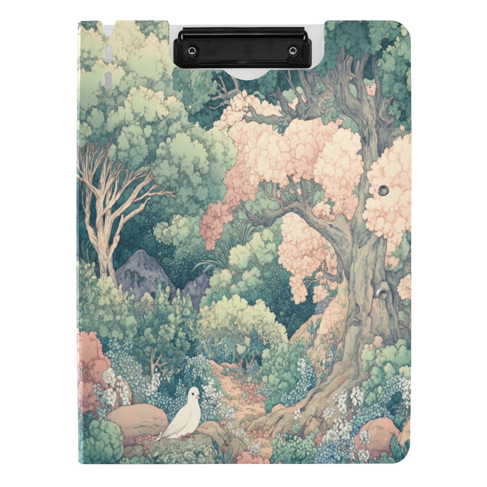 FORMRS A4 Clipboard Folder with Pen Holder Horizontal Foldable School Office Binder, Floral Forest Pattern