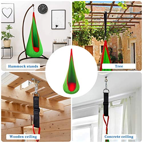 OUTREE Kids Pod Hanging Swing Seat Hammock 100 cotton Child Swing hammock Chair for Indoor and Outdoor use Green