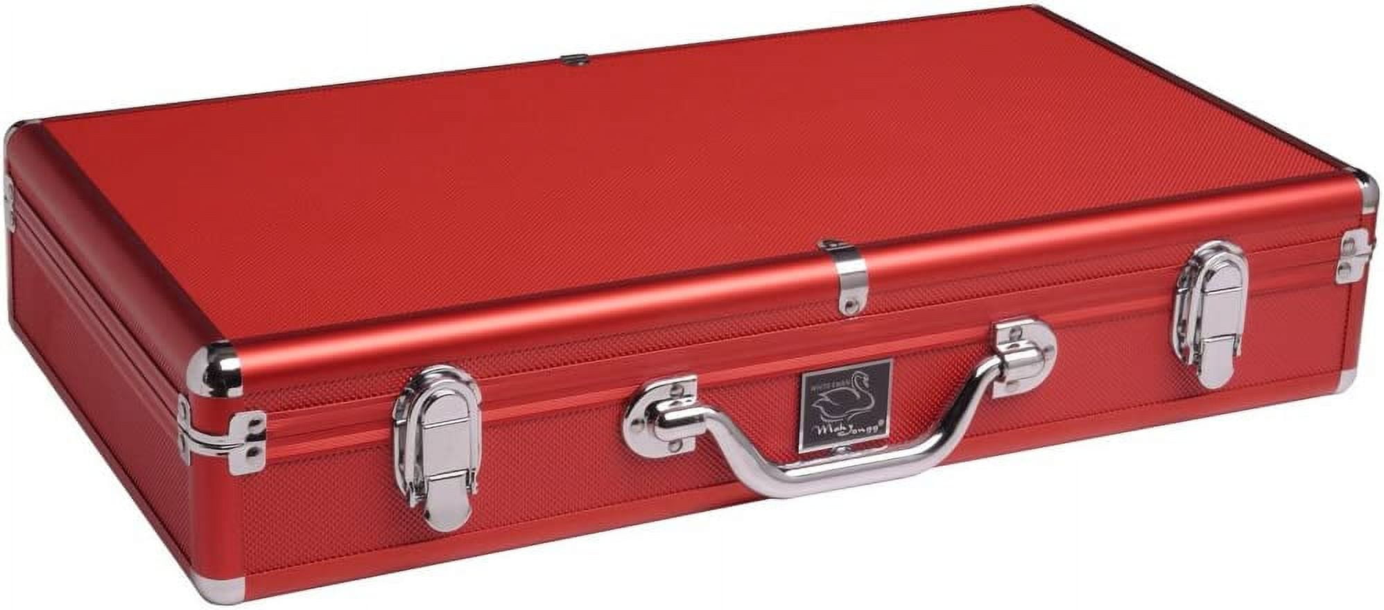 White Swan American Mahjong Set in Luggage-Style Red Case - Ivory Tiles - Classic Pusher Arms