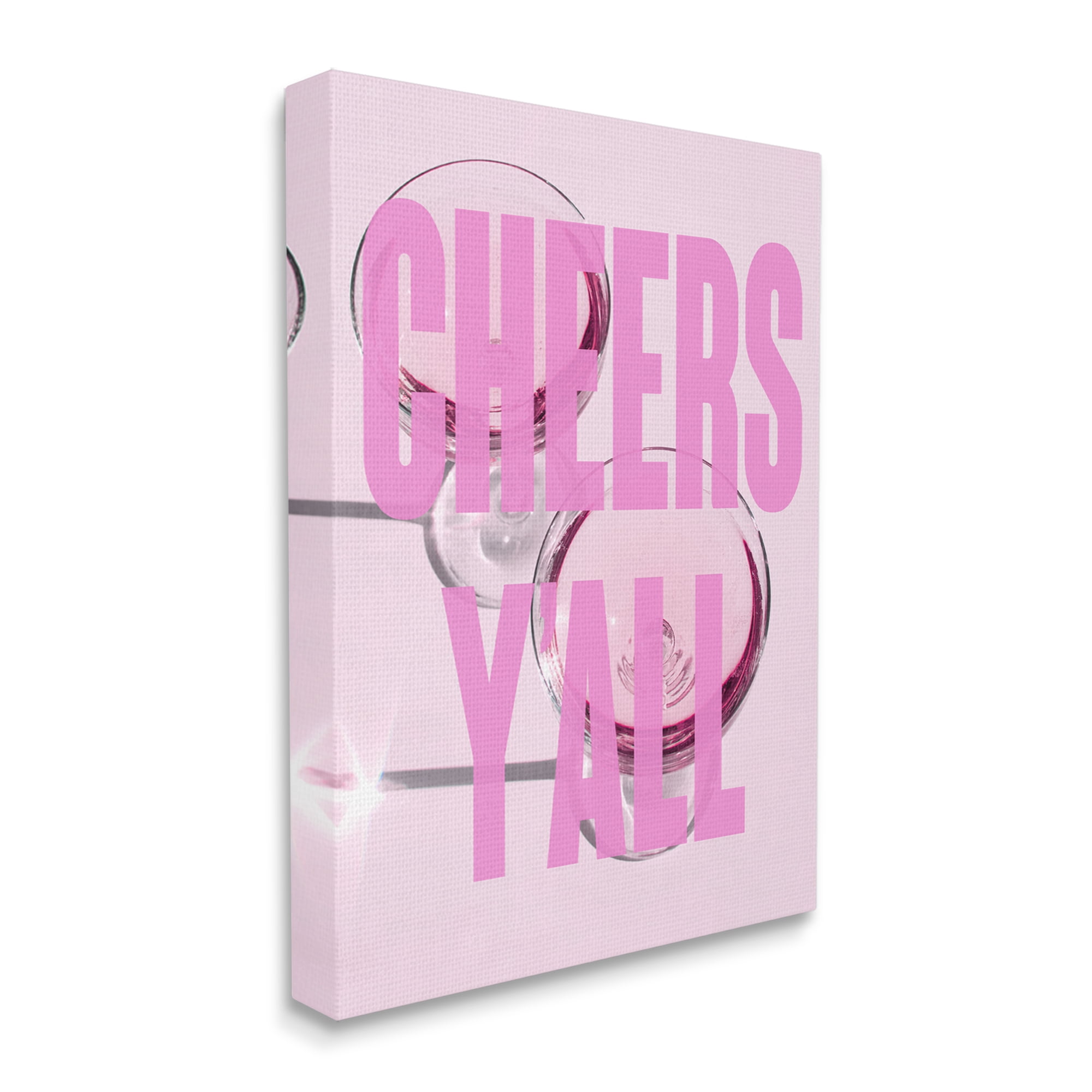 Stupell Industries Pink Cheers Y'all Phrase Food & Beverage Painting Gallery Wrapped Canvas Art Print Wall Art, 16 x 20