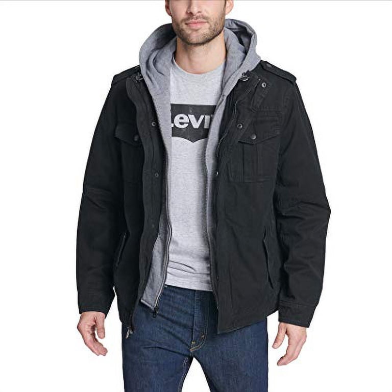 Levi's Men's Washed Cotton Military Jacket with Removable Hood