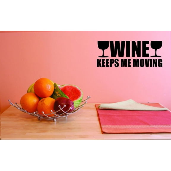 Custom Decals Wine Keeps Me Moving Wall Art Size: 10 X 20 Inches Color: Black