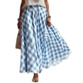 thumbnail image 2 of Women's A-Line Plaid Maxi Skirt Elastic High-Waisted Pleated Skirt Casual Flowy Chiffon Long Skirt for Summer Beach/Party/Vacation, 2 of 8