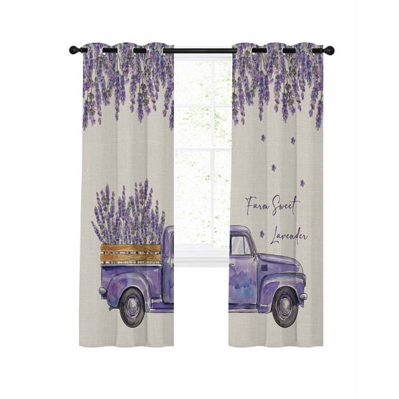 Purple Floral Blackout Curtains 84 Inch Length Farm Sweet Lavender Truck Rustic Linen Texture Thermal Insulated Window Curtain Window Drapes 2 Panels for Bedroom Living Room 52"Wx84"L