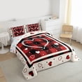 thumbnail image 3 of Manfei Cartoon Loves Pattern Full Size Comforter Sets,Modern Geometric Checkered Bedding Comforter Set,Red Black Beige Bedding Sets For Girls Boys,Luxury Bedroom Decor Reversible,3-Piece, 3 of 8