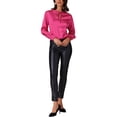 thumbnail image 2 of INSPIRAR CHIC Blusas de Satén para Mujeres con Mangas Largas Abullonadas Cuello Alto Elegantes con Lazo Camisas Casuales de Negocios Color Rosa Rojo, 2 of 6