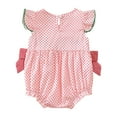 thumbnail image 4 of Sopiago Smocked Baby Girl Bubble Romper Sleeveless Ruffle Linen Baby Girl Bodysuit Cherry Fruit Summer Outfit (Red,6-12 Months), 4 of 7