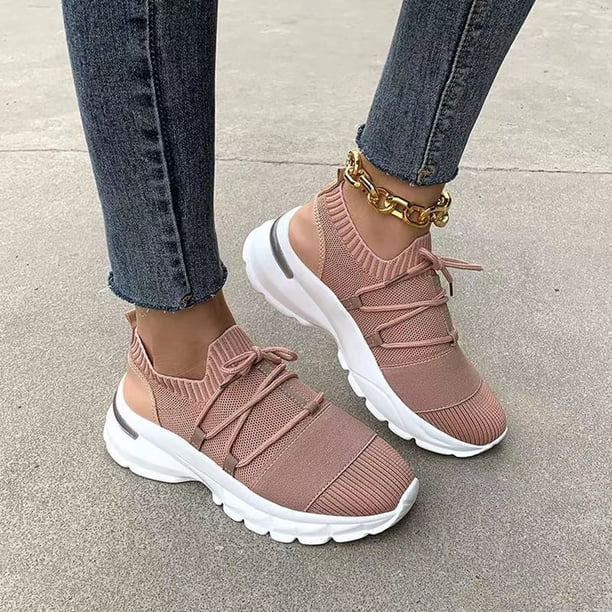 Zapatos de lona informales cómodos y transpirables con puntera redonda para mujer, zapatillas deportivas de tacón plano para exteriores Wmkox8yii shalkjhdk1808