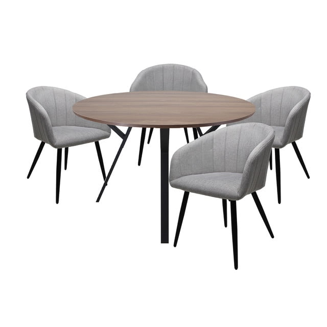Set de Comedor Sibari 120 D203 Nogal + 4 Sillas Burgos S17 Plata Mundo In Muebles
