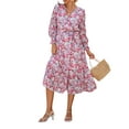 thumbnail image 6 of hirigin Women Midi Dress, Long Sleeve V Neck Flower/Leopard Print Fall Dress with Belt for Daily Party, 6 of 9