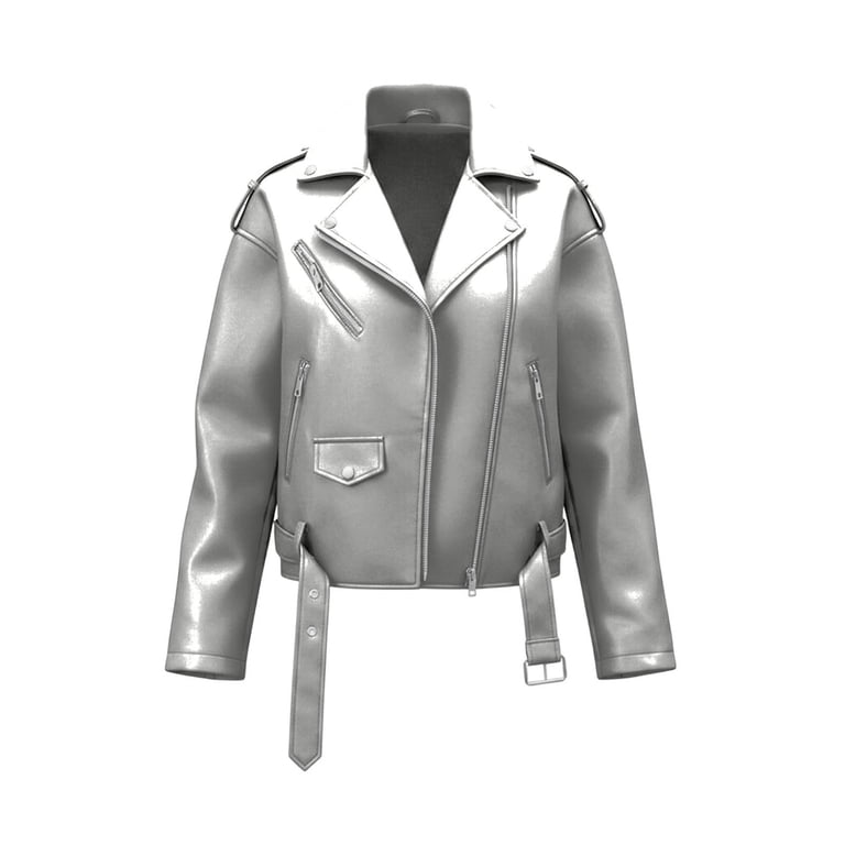 Aimik Women's Metallic Faux Leather Moto Jacket Zip Up Long Sleeve