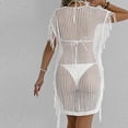 thumbnail image 6 of Tqyyweavej Women's Crochet Swim Cover Up Hollow Out V Neck Free Size Beach Cover Up Solid Color Short Sleeve Swimsuit Coverup for Women with Tassels, 6 of 9