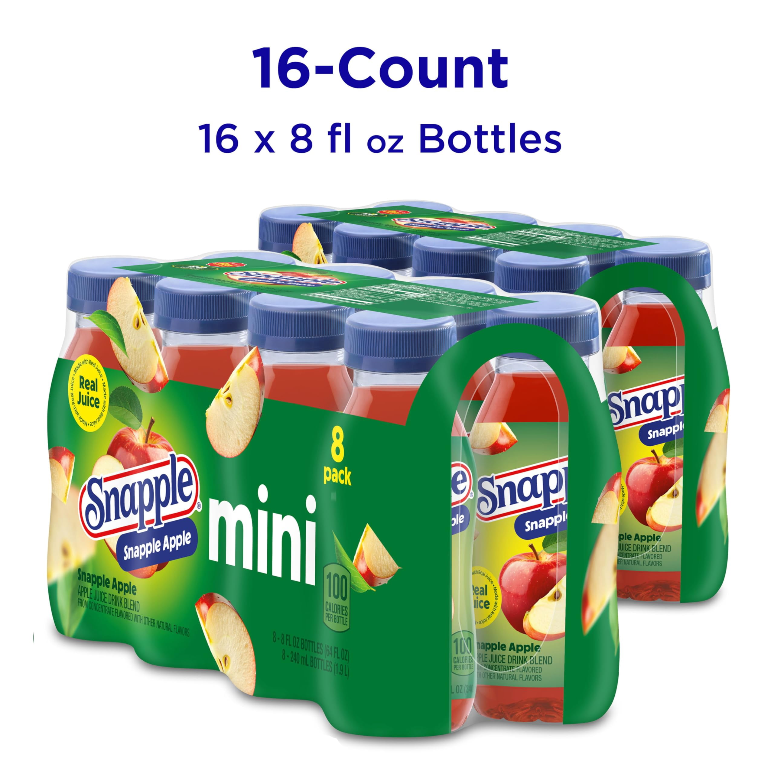 2 Pack | Snapple Apple Juice Drink, 8 Fl Oz Mini Bottle, 16 Pack (2 Packs Of 8) & 3x Disposable Cup