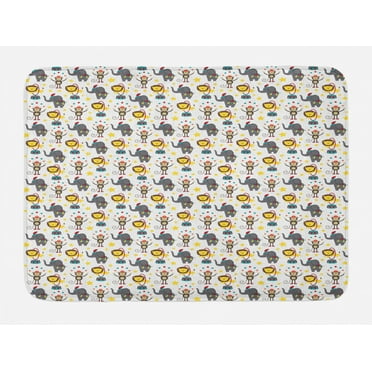 Baby Bath Mat, Happy Circus Animals Performing Jumping Posing Juggling Stars Backdrop Cartoon Style, Non-Slip Plush Mat Bathroom Kitchen Laundry Room Decor, 29.5 X 17.5 Inches, Multicolor, Ambesonne