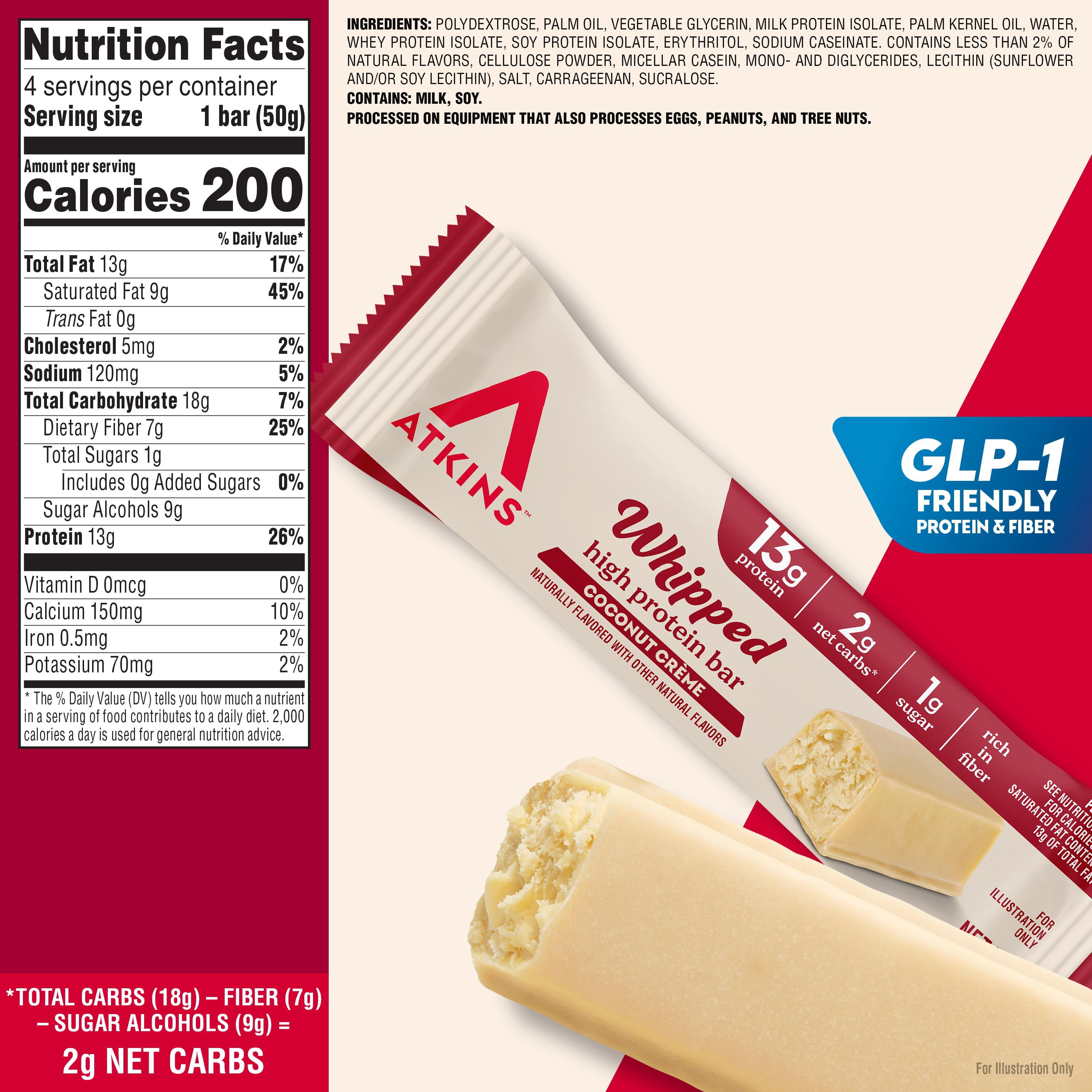 Atkins High Protein Bar, Whipped Bars, Coconut Cream Flavor, 4 Count