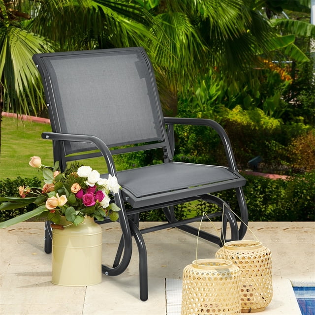 Silla Oscilante Mecedora Costway Cómoda para Jardín Pórtico Patio Piscina Gris 63,5 x 73 x 87 cm