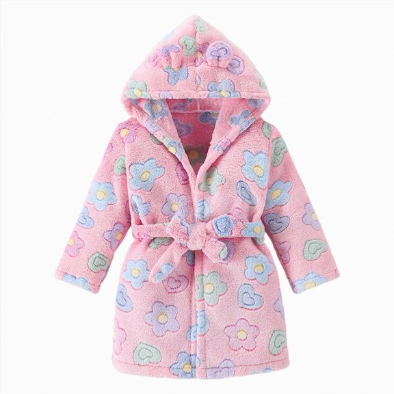 Xyant Kid's Robe Girls Boys Bathrobe Hooded Pajamas Toddler Robes Unisex Dressing Gown,Size 5-6 Years