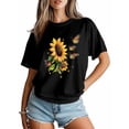 thumbnail image 3 of Women's T-Shirt Sunflower Retro Yellow Flower Butterfly Farm Short Sleeve Casual Tee Classic Crew Neck T Shirt for Women Black, 3XL, 3 of 7
