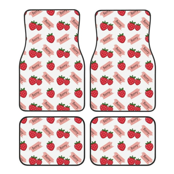 Fotbe Strawberry Juego de 4 Tapetes para Auto con Estampado – Alfombrillas de Goma Reforzada, Diseño Antideslizante, Protección para Todo el Año – Vehículos, Autos, Camionetas y SUVs