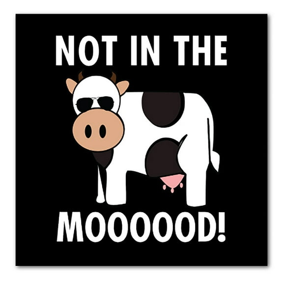DistinctInk Custom Bumper Sticker - 3" x 3" Decorative Decal - Black Background - Not in the MOOOOOOD! Cow