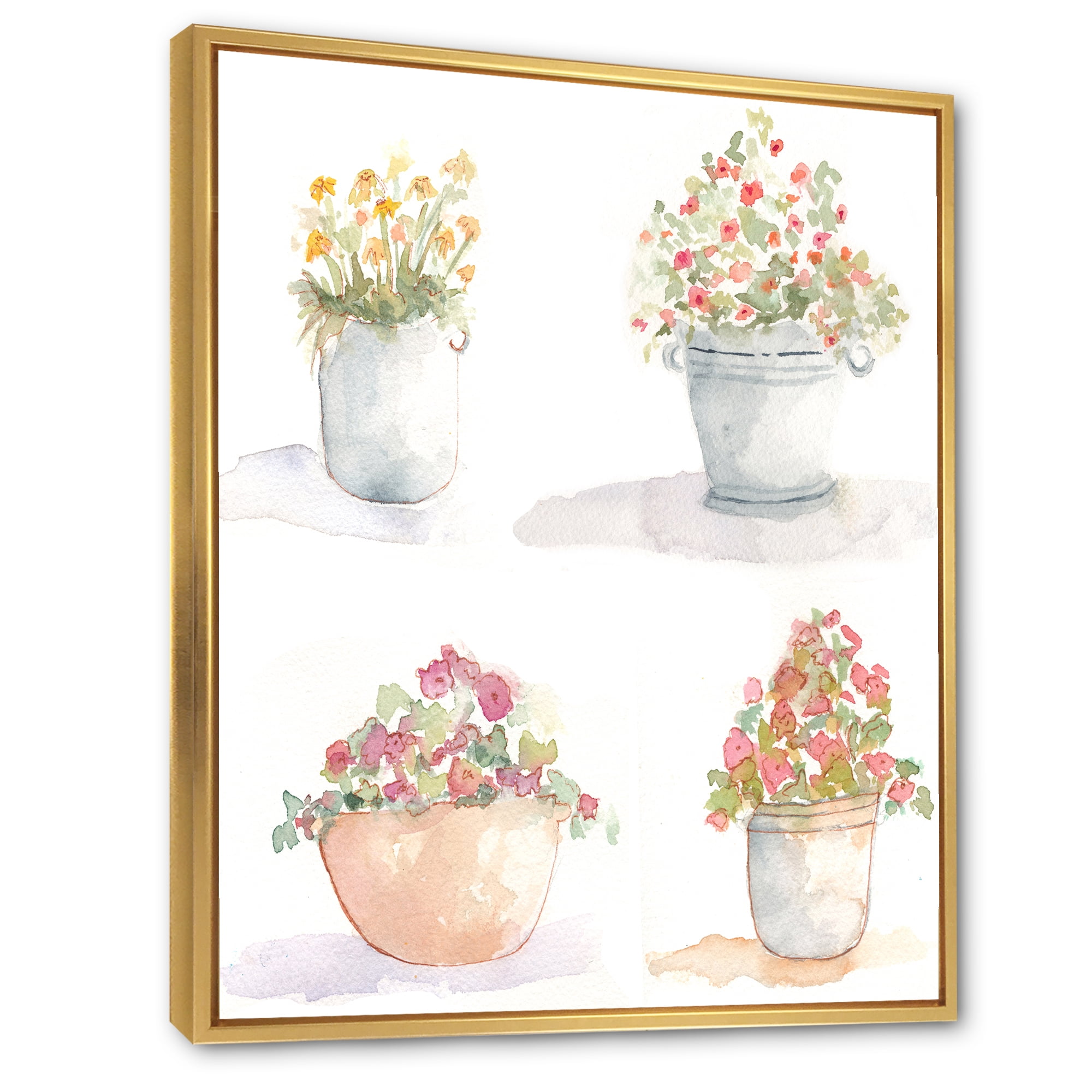 Designart 'Abstract Four Outdoor Flower Pots' Traditional Framed Canvas Wall Art Print