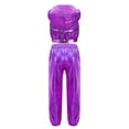 thumbnail image 3 of SiiRoh Girls Street Hip Hop Jazz Dance Outfits Sleeveless Sequin Hooded Vest Crop Top with Metallic Pants Set Purple 8, 3 of 7