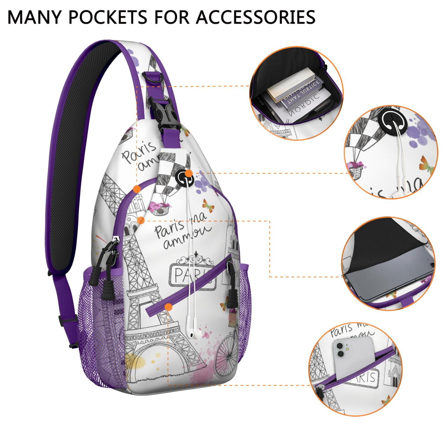 Travel Sling Bag Paris Travel Sling Bag Shoulder Backpack Travel Chest Pack for Men Women