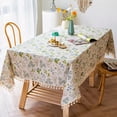 thumbnail image 2 of Elegant Plant Floral Cotton Linen Fabric, Stitching Tassel Square Tablecloth for Kitchen | Dining | Tabletop | Decoration | Tea Party | Weddings | Farmhouse (140*180cm), 2 of 5