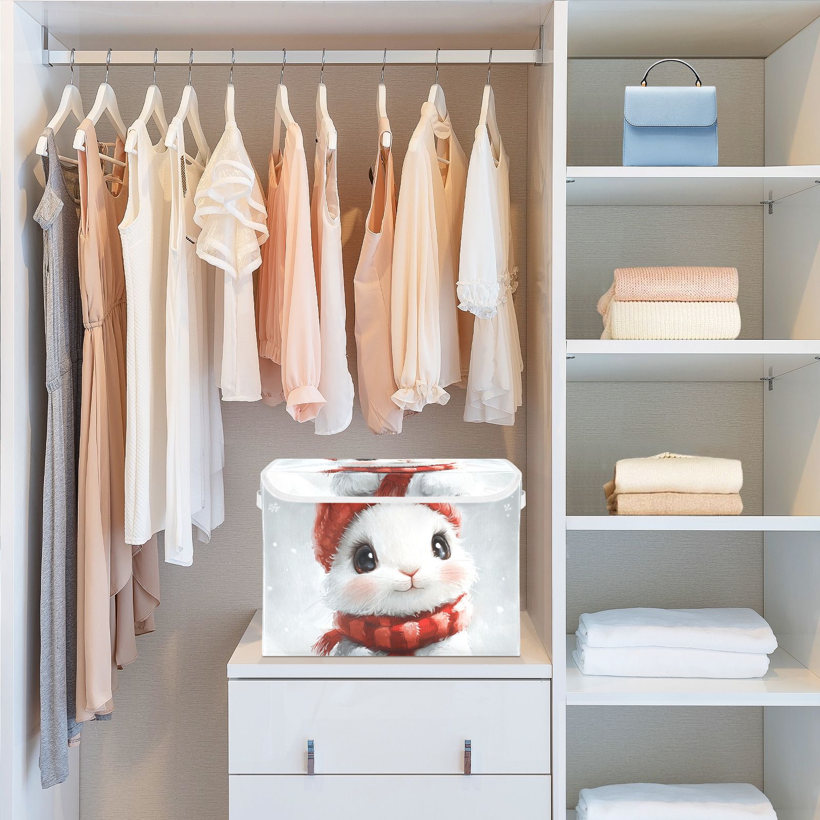 Cute Rabbit Easter Storage Basket for Shelves Foldable Container Organizer for Organizing Toys Clothes Books with Handles