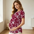 thumbnail image 4 of WAGUTH Women's Trendy Casual Print Maternity Tops Short Sleeve Double Layer Stretch Nursing Shirts Breastfeeding Tunic Blouses for Moms,Red,S, 4 of 8