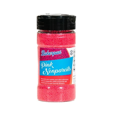 Bakerpan Pink Nonpareils Sprinkles - 7 Ounces Sprinkles for Cake Decorating - Edible Nonpareils for Cupcakes, Ice Cream, Cake Decorations