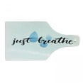 thumbnail image 1 of Saying Cutting Board, Just Breathe Brush Lettering with Watercolor Style Raindrop Spots, Decorative Tempered Glass Cutting and Serving Board, Wine Bottle Shape, Pale Blue White, by Ambesonne, 1 of 1