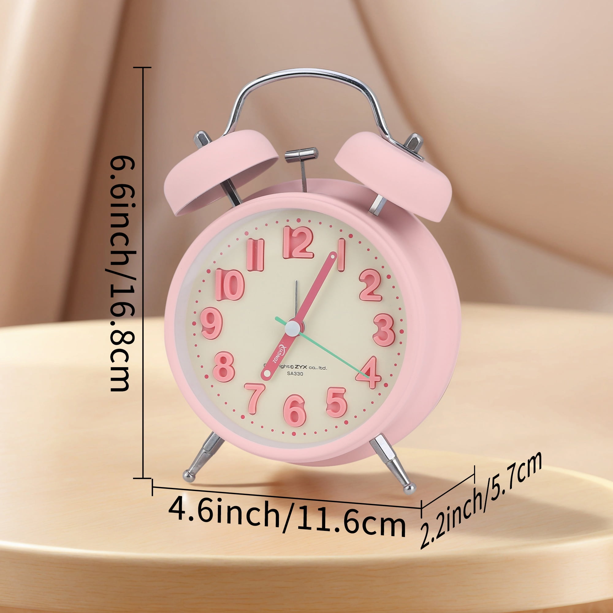 Unique Bargains Loud Alarm Twin Bell Alarm Clock Pink 4.6"L x 2.2"W x 6.6"H