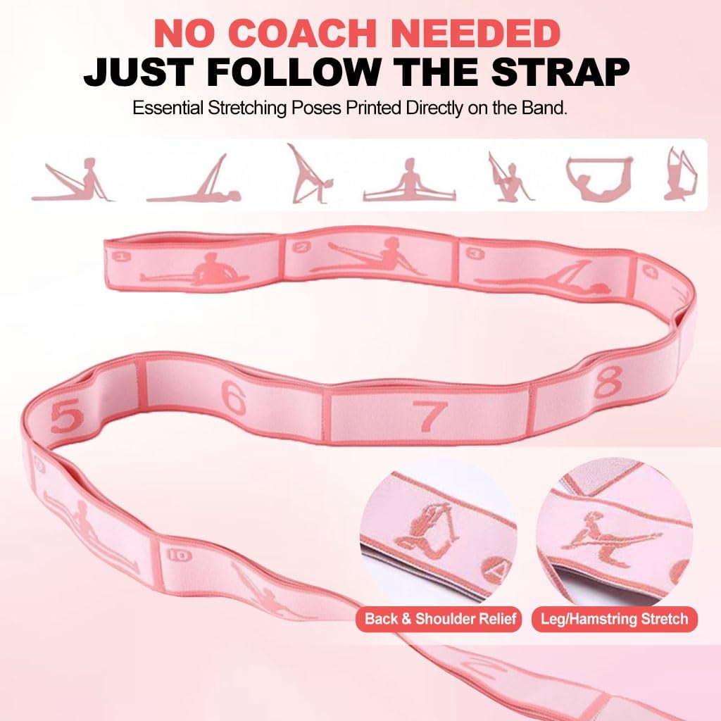 2-in-1 Fabric Resistance Bands Set & 12-Loop Numbered Elastic Stretching Strap - Non-Slip Booty Bands for Glute Workout, Stretchy Yoga Belt for Physical Therapy & Rehab