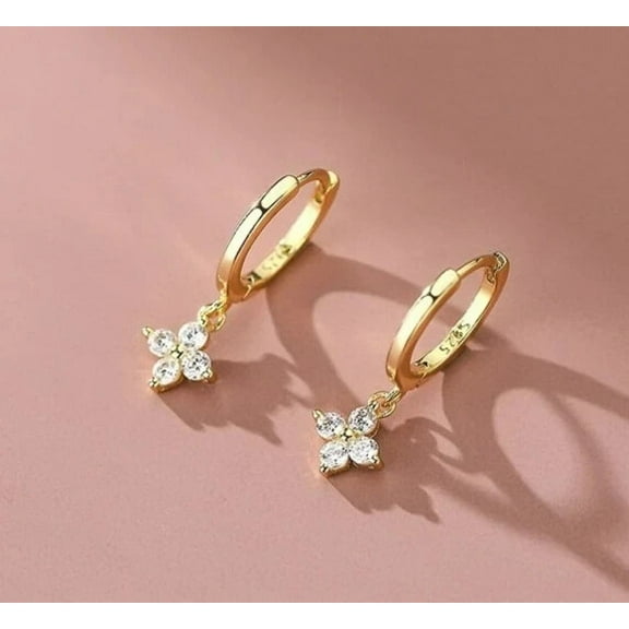 Sparkle Jewels Women Drop Dangle Hoop Earring 14k Yellow Gold Plated 1Ct Round Cut Cubic Zirconia
