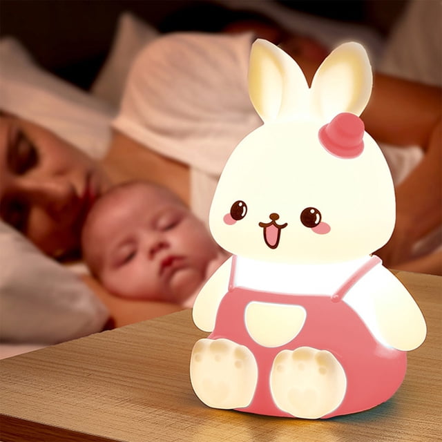 Fasiaou Cute Rabbit Night Light, Intelligent Timed, Silicone Dimmable Nursery Nightlight for Nursery, Silicone Rechargeable Bedside Touch Night Lights for Home Decor-Pink,Style B