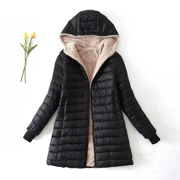 zanvin Womens Long Puffer Jacket Plus Size Down Coat Cotton Cover Coat Lightweight Down Coat With Hood Winter Jacket,Black,L