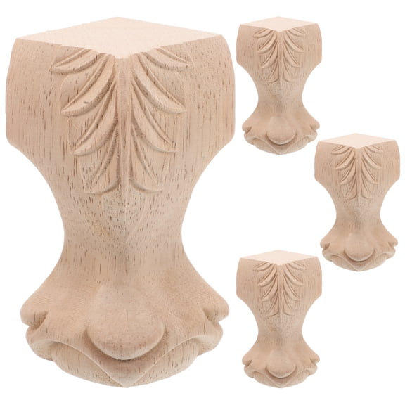 WEUVEB Beige Wood Furniture Legs Elegant Carved Design for Cabinets