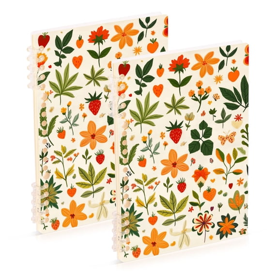 FORMRS 1-Subject Spiral Notebook 8" x 5" College Ruled 60 Refillable Sheet A5 Hard Cover, 2 Pack, Leaves Pattern