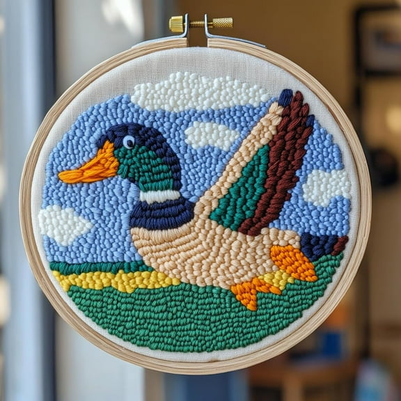 DIY Punch Needle Kits Flying Mallard Easy for Beginners Punch Needle Embroidery Set with Hoop Stamped Pattern for Craft lovers and Home Decor-1