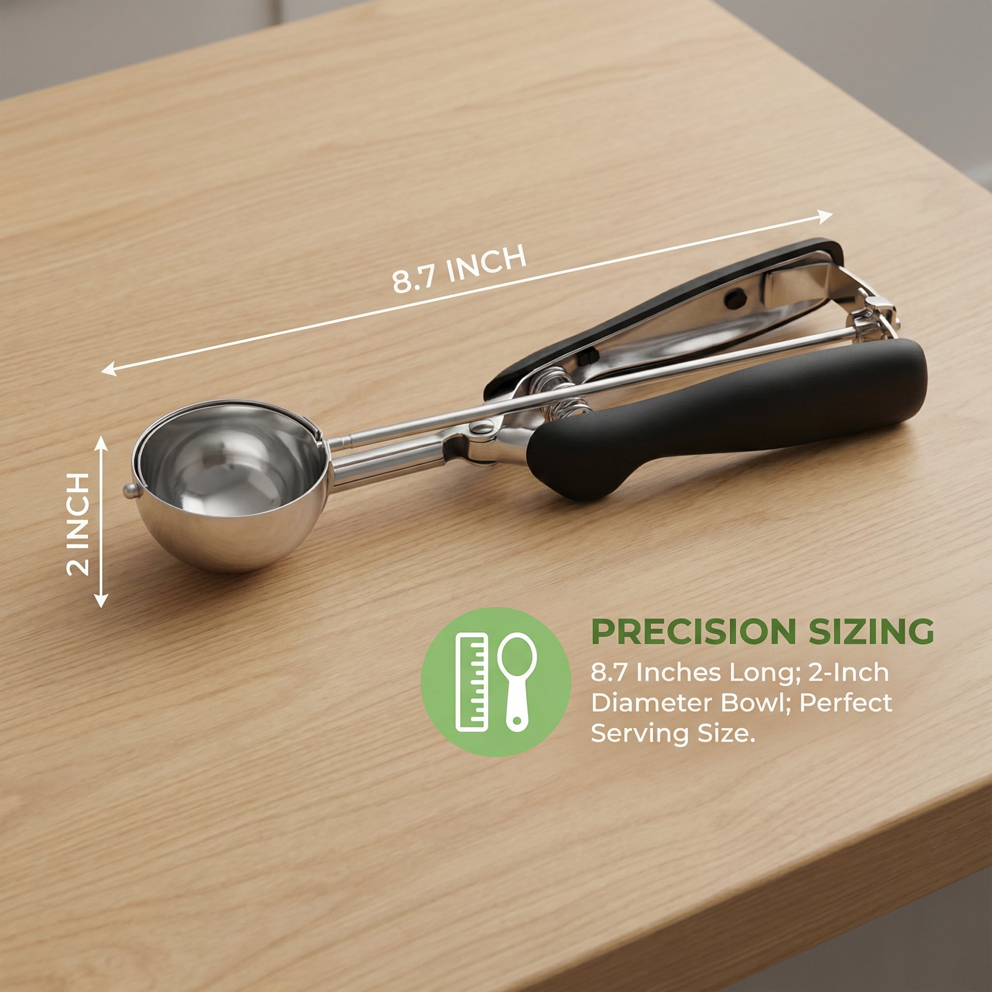 Unique Bargains Stainless Steel Ice Cream Scoop with Reinforced Handle Black 8.7in