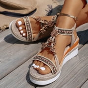 Mostsola Wedge Espadrilles for Women Platform Sandals Open Toe Boho Beaded Slingback Heels