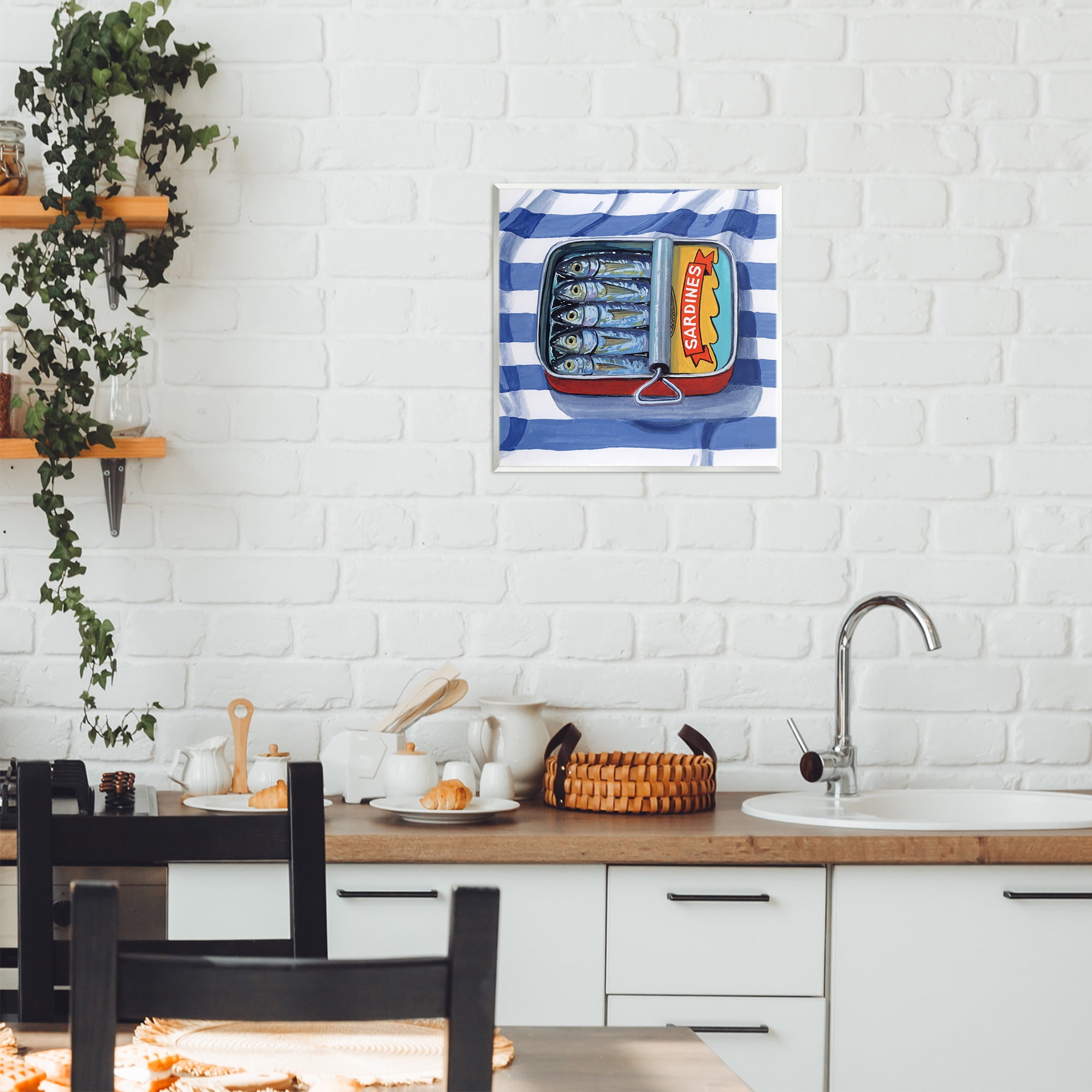 Stupell Industries Sardines On Striped Cloth Wall Plaque Art, design by Kate Jarvik Birch