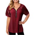 thumbnail image 3 of Plus size women's T-shirt Summer V-neck zipper elegant short sleeves, 3 of 6