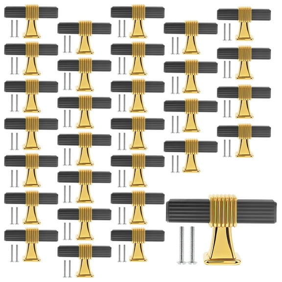 30Pcs Cabinet Knobs Black and Gold T Bar Drawer Pulls Decorative Kitchen Cabinet Handles Aluminium Alloy Cabinet Pulls Cupboard Hardware for Drawers Cabinet Dresser