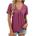 thumbnail image 3 of Horkkom Womens Summer Tops Solid Color V Neck Short Sleeve Blouses Casual Loose Comfy Tops S, 3 of 8